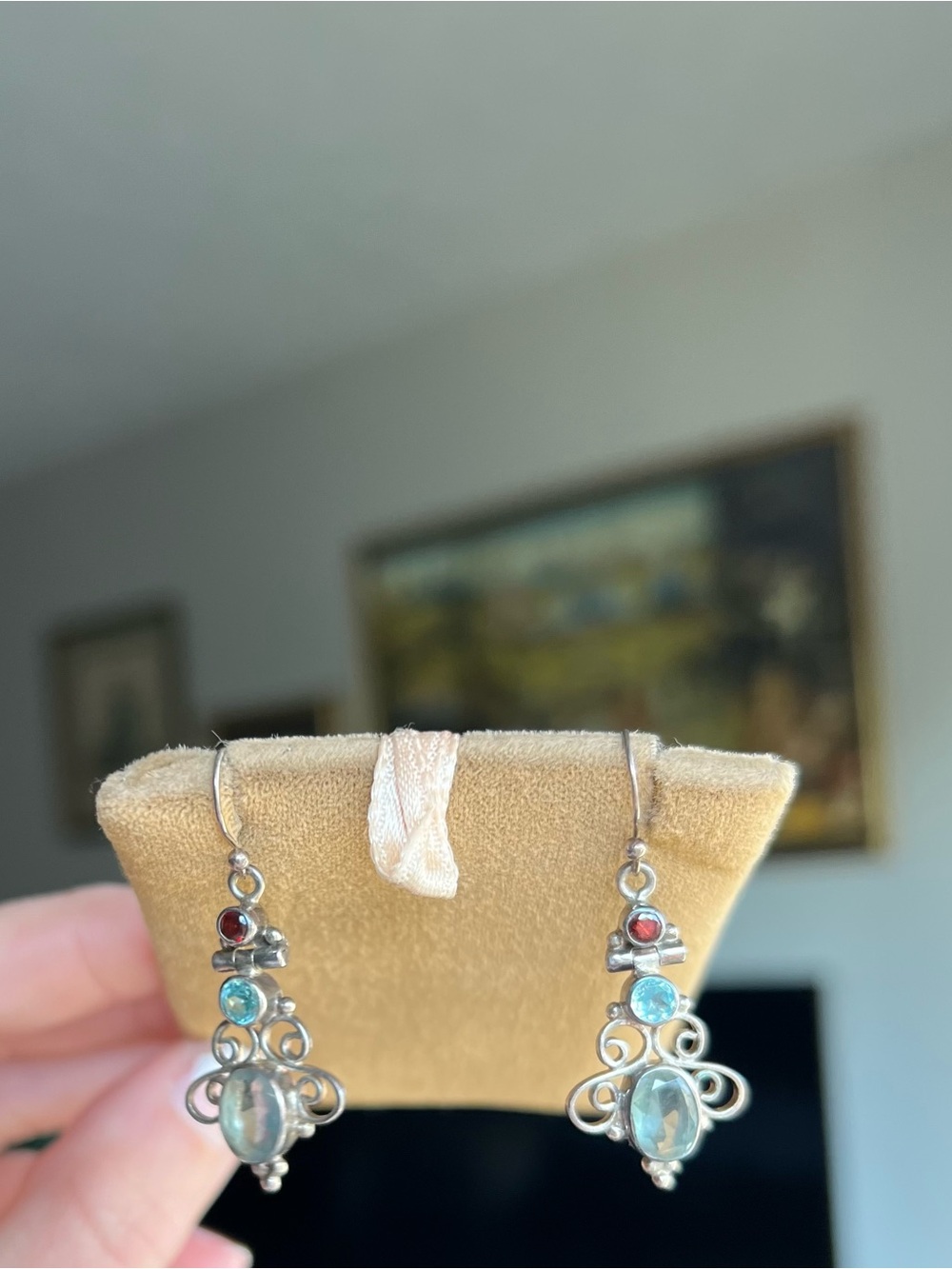 Sterling Silver Multi-Gemstone Drop Earrings